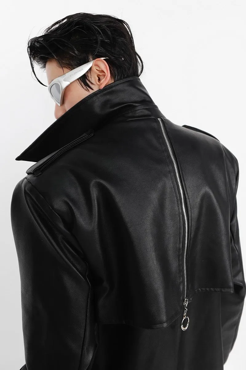 Layered Vegan Leather Coat