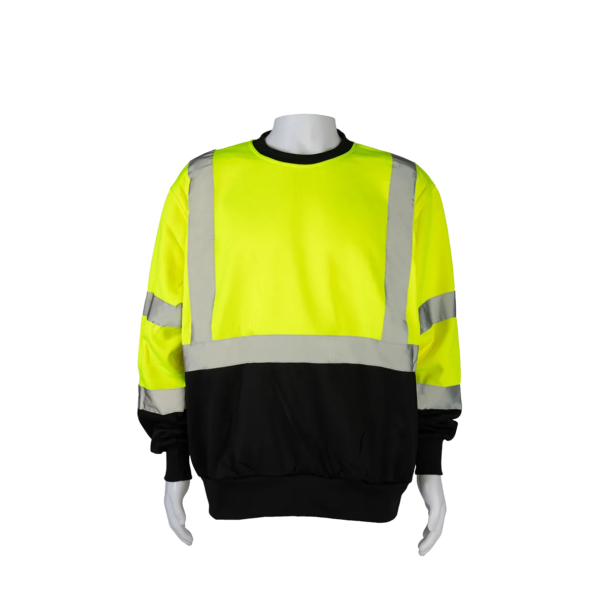 LBCSW-C3 ANSI 107-2020 Class 3 High-Vis Lime / Black Bottom Two Tone  Crew Neck Sweatshirt
