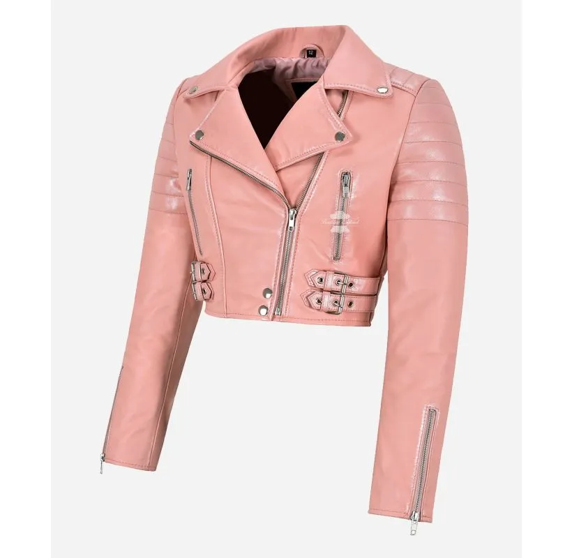MISSY Cropped Leather Jacket for Women Metallic Colors