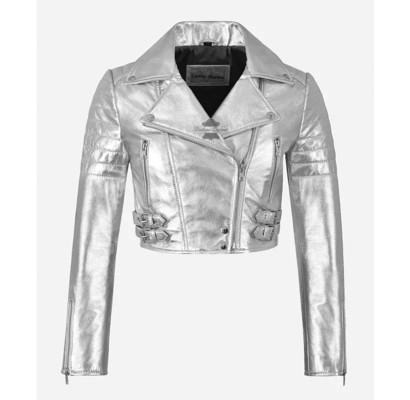 MISSY Cropped Leather Jacket for Women Metallic Colors