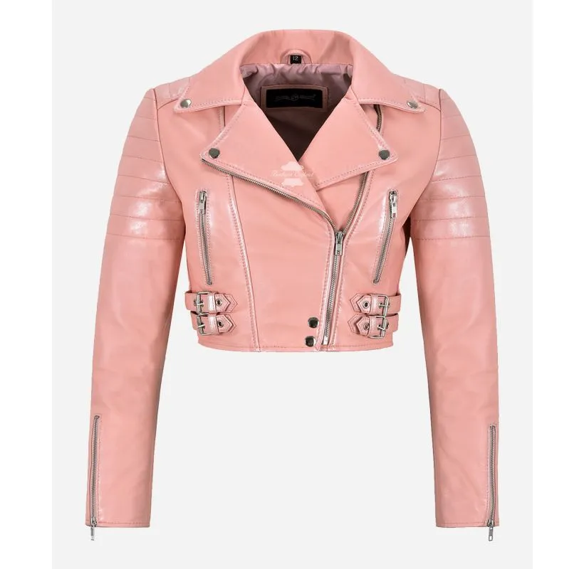 MISSY Cropped Leather Jacket for Women Metallic Colors