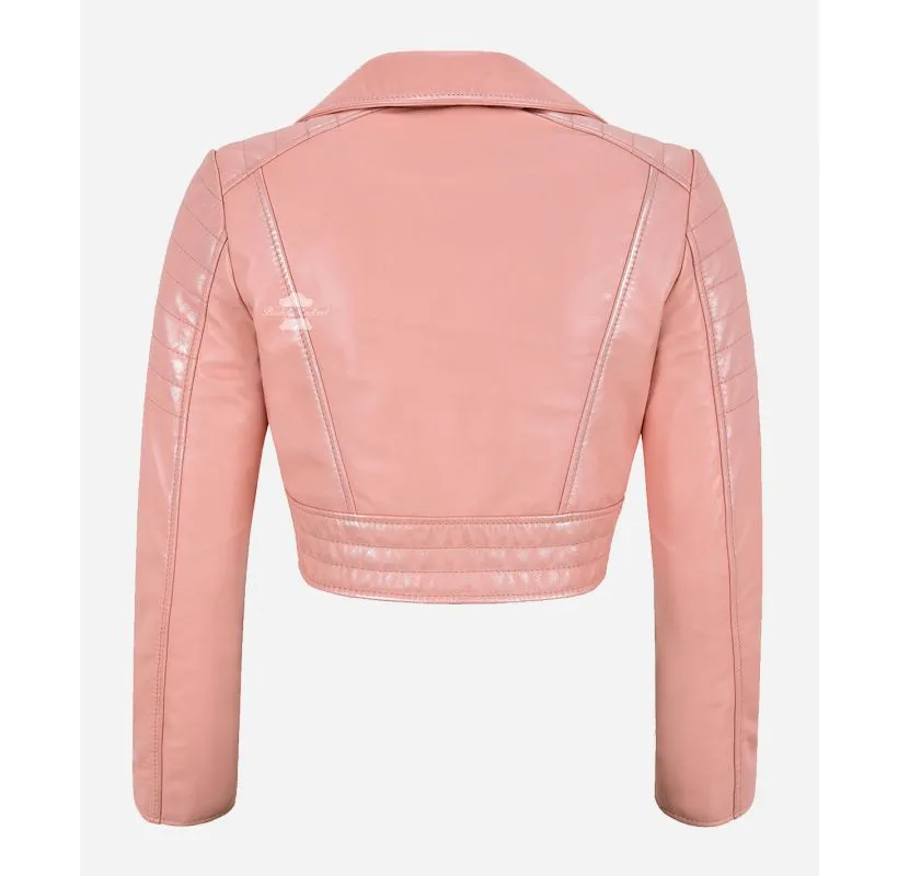 MISSY Cropped Leather Jacket for Women Metallic Colors