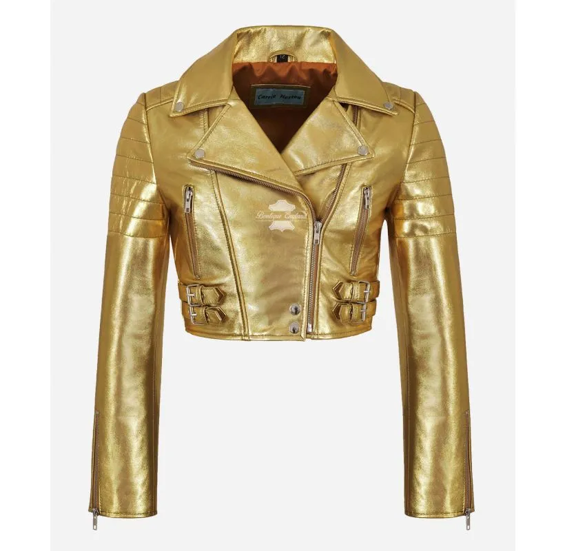 MISSY Cropped Leather Jacket for Women Metallic Colors