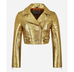 MISSY Cropped Leather Jacket for Women Metallic Colors