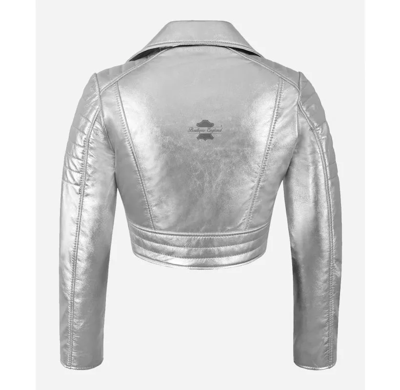 MISSY Cropped Leather Jacket for Women Metallic Colors
