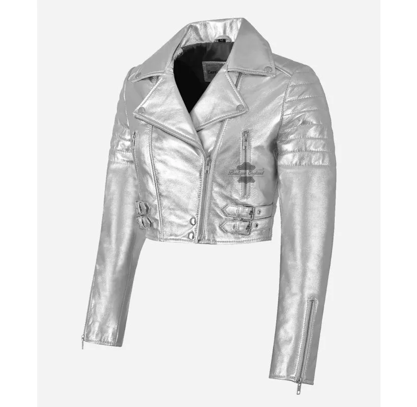 MISSY Cropped Leather Jacket for Women Metallic Colors