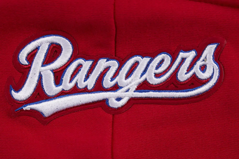 MLB TEXAS RANGERS SCRIPT TAIL WOMEN'S RIB FLC CROPPED PO HOODIE (RED)