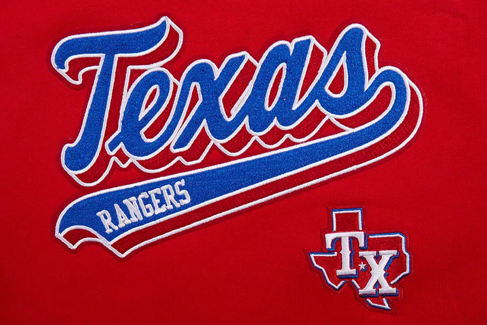 MLB TEXAS RANGERS SCRIPT TAIL WOMEN'S RIB FLC CROPPED PO HOODIE (RED)