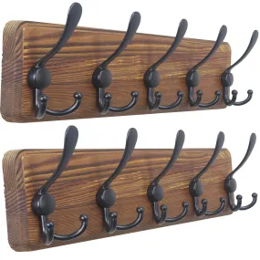 modern Wooden Rustic Coat Rack with 5 Tri Hooks,Sturdy Vintage Farmhouse Hanger Wall Mount for Entryway Bathroom