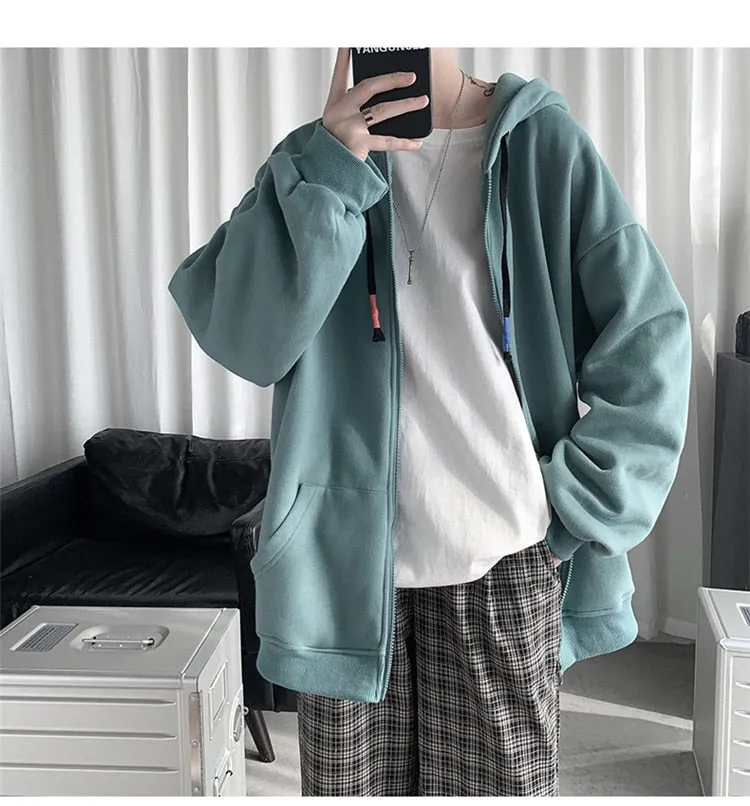 New Men's Hoodies Sweatshirts Zipper Hoodie Solid Color Hip Hop Mens Hooded Jacket Loose Track Hoodie Jacket Coat Streetwear