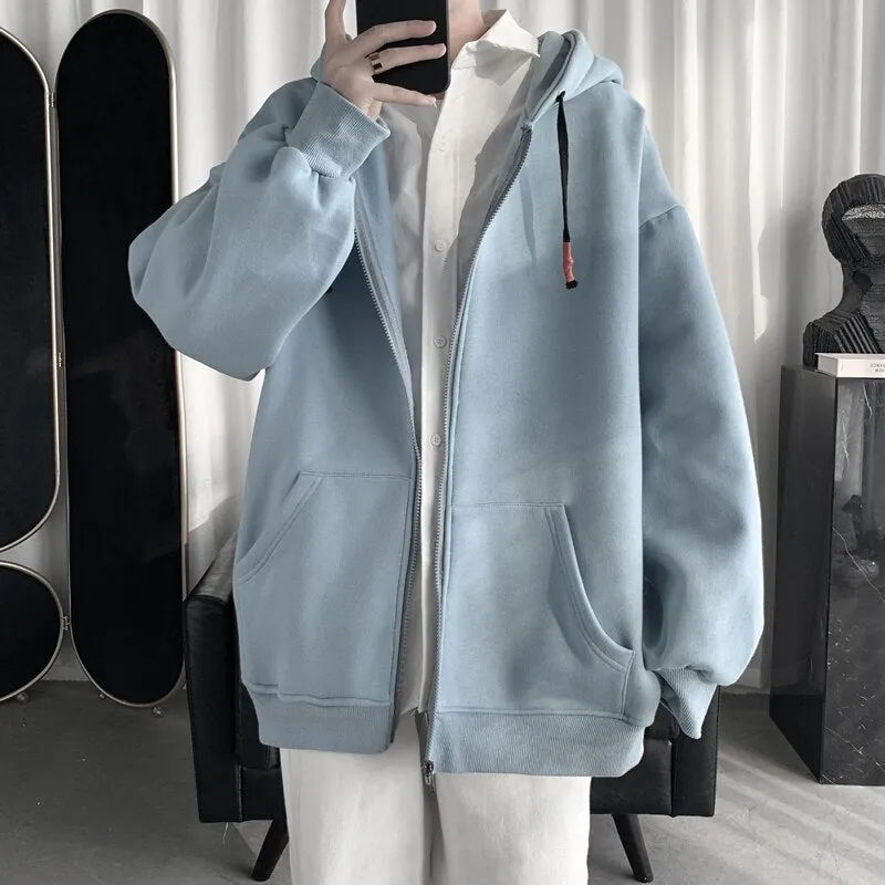 New Men's Hoodies Sweatshirts Zipper Hoodie Solid Color Hip Hop Mens Hooded Jacket Loose Track Hoodie Jacket Coat Streetwear