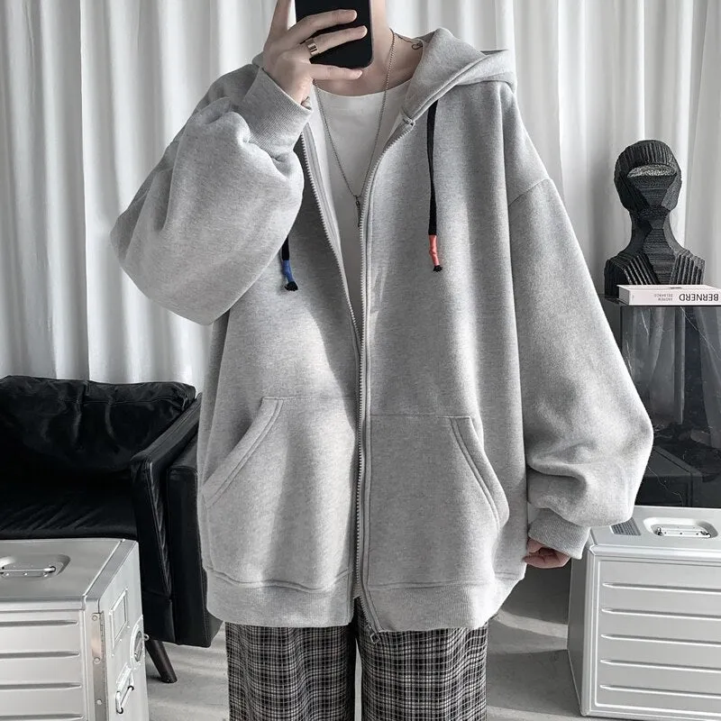 New Men's Hoodies Sweatshirts Zipper Hoodie Solid Color Hip Hop Mens Hooded Jacket Loose Track Hoodie Jacket Coat Streetwear