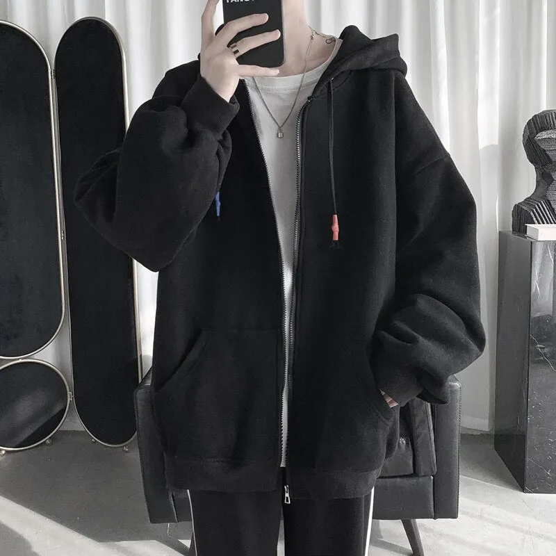 New Men's Hoodies Sweatshirts Zipper Hoodie Solid Color Hip Hop Mens Hooded Jacket Loose Track Hoodie Jacket Coat Streetwear
