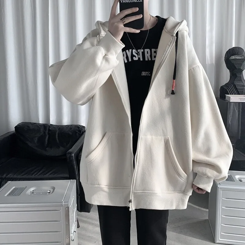 New Men's Hoodies Sweatshirts Zipper Hoodie Solid Color Hip Hop Mens Hooded Jacket Loose Track Hoodie Jacket Coat Streetwear