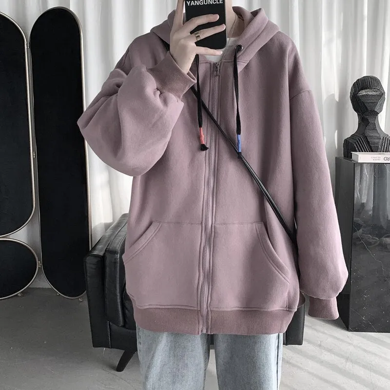 New Men's Hoodies Sweatshirts Zipper Hoodie Solid Color Hip Hop Mens Hooded Jacket Loose Track Hoodie Jacket Coat Streetwear