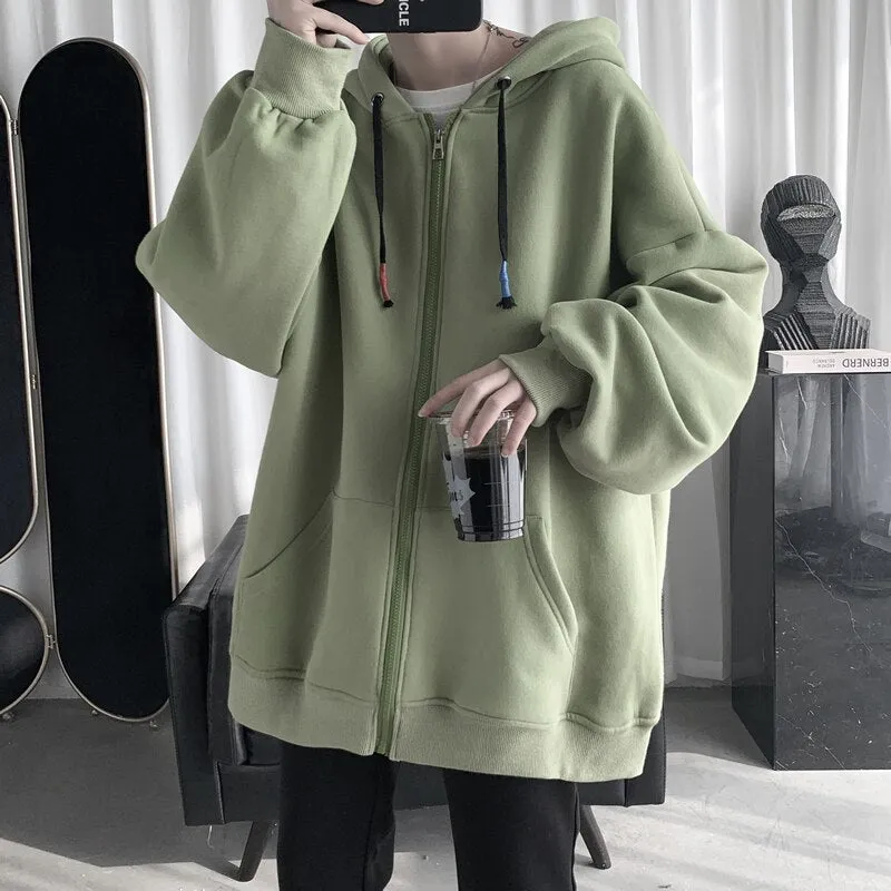 New Men's Hoodies Sweatshirts Zipper Hoodie Solid Color Hip Hop Mens Hooded Jacket Loose Track Hoodie Jacket Coat Streetwear