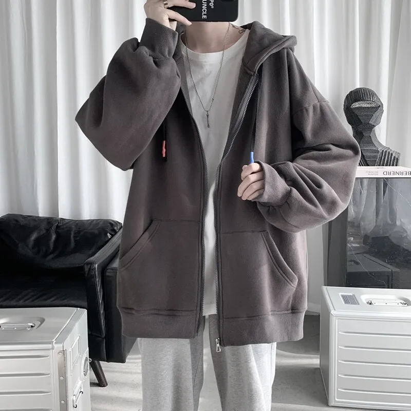 New Men's Hoodies Sweatshirts Zipper Hoodie Solid Color Hip Hop Mens Hooded Jacket Loose Track Hoodie Jacket Coat Streetwear