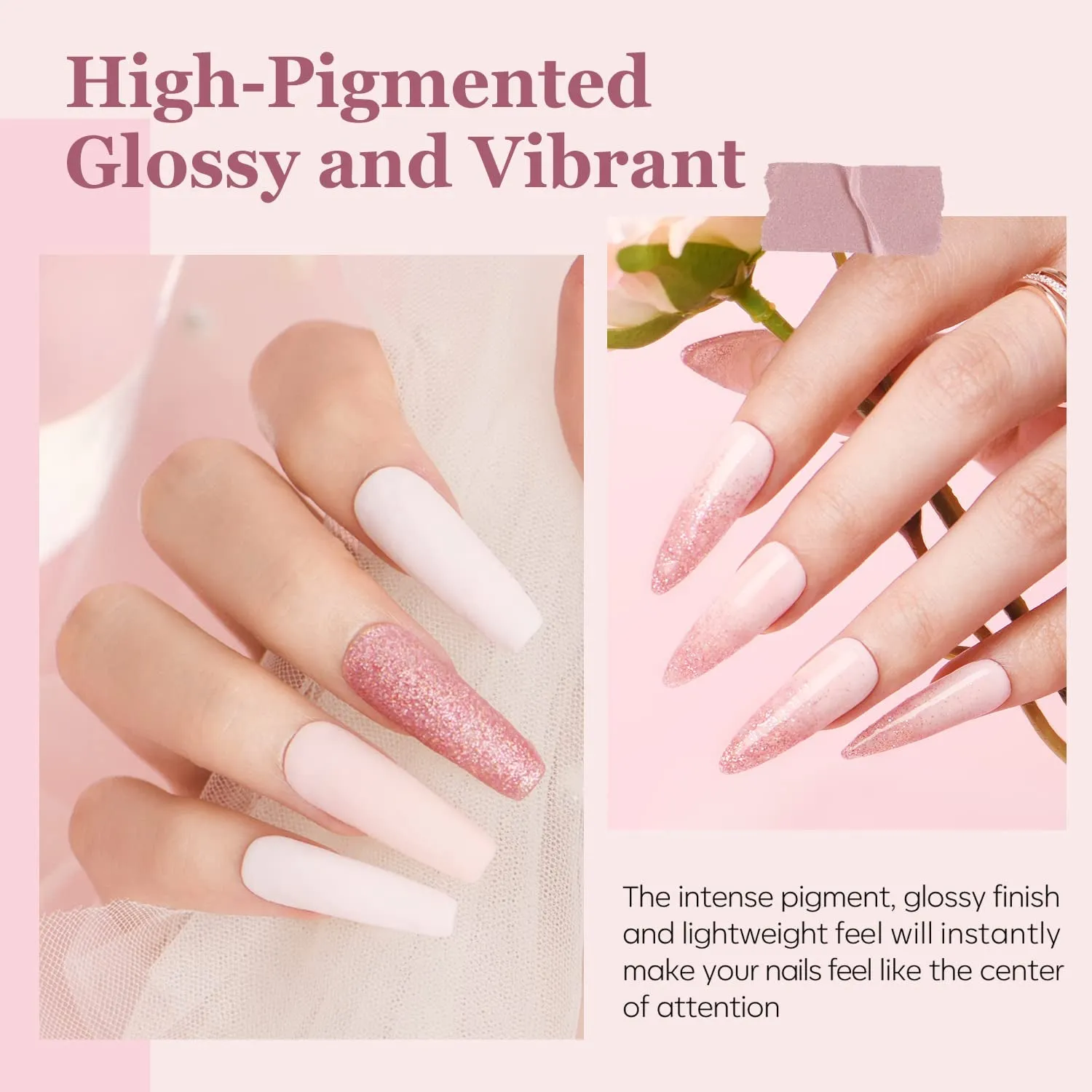 Nude Pink Glitter Dip Powder Nail Kit for Beginners - 4 Colors with Base, Top & Activator