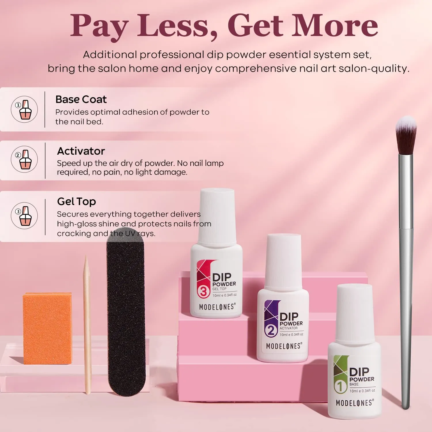 Nude Pink Glitter Dip Powder Nail Kit for Beginners - 4 Colors with Base, Top & Activator