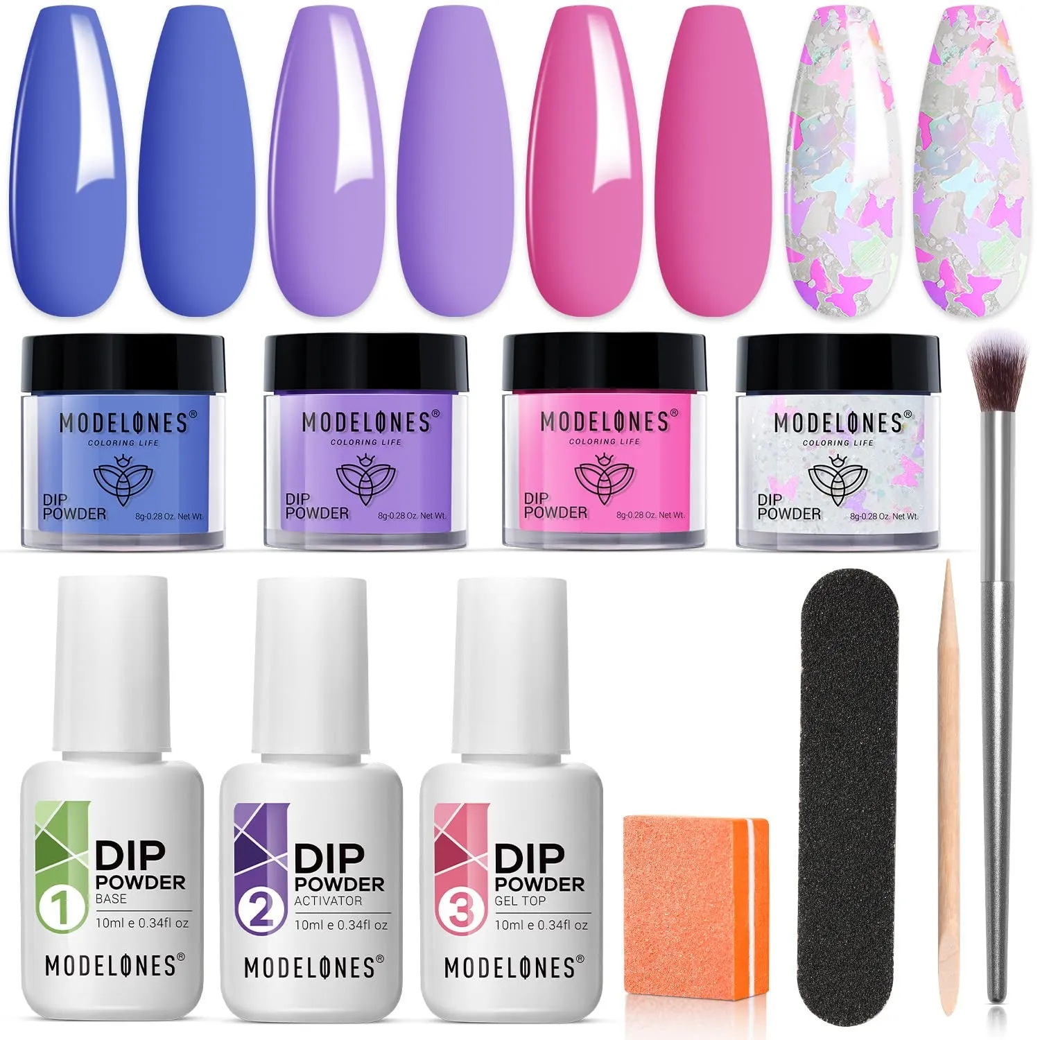 Nude Pink Glitter Dip Powder Nail Kit for Beginners - 4 Colors with Base, Top & Activator