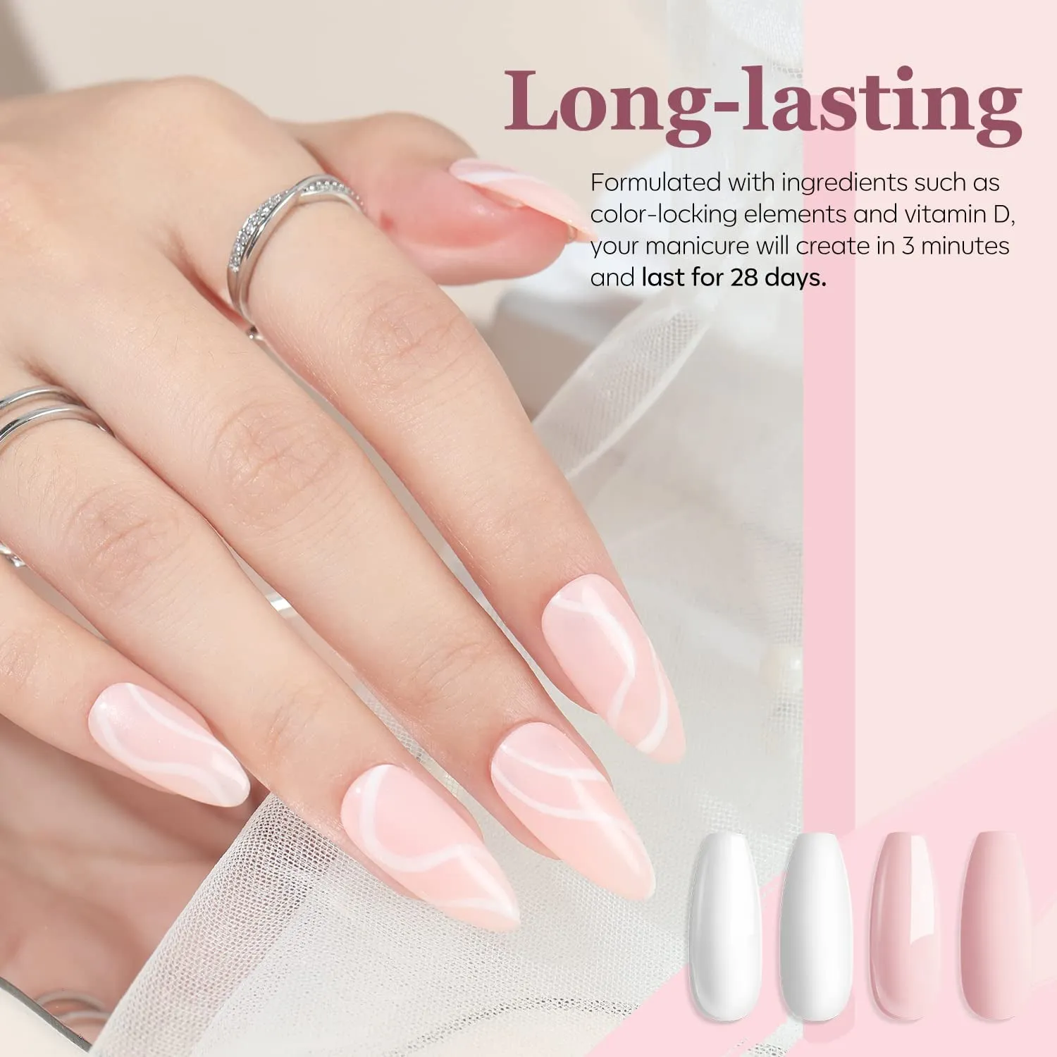 Nude Pink Glitter Dip Powder Nail Kit for Beginners - 4 Colors with Base, Top & Activator