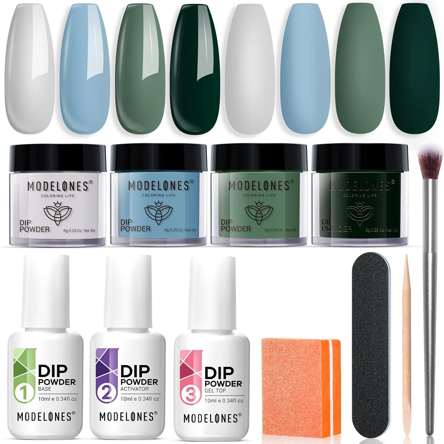 Nude Pink Glitter Dip Powder Nail Kit for Beginners - 4 Colors with Base, Top & Activator