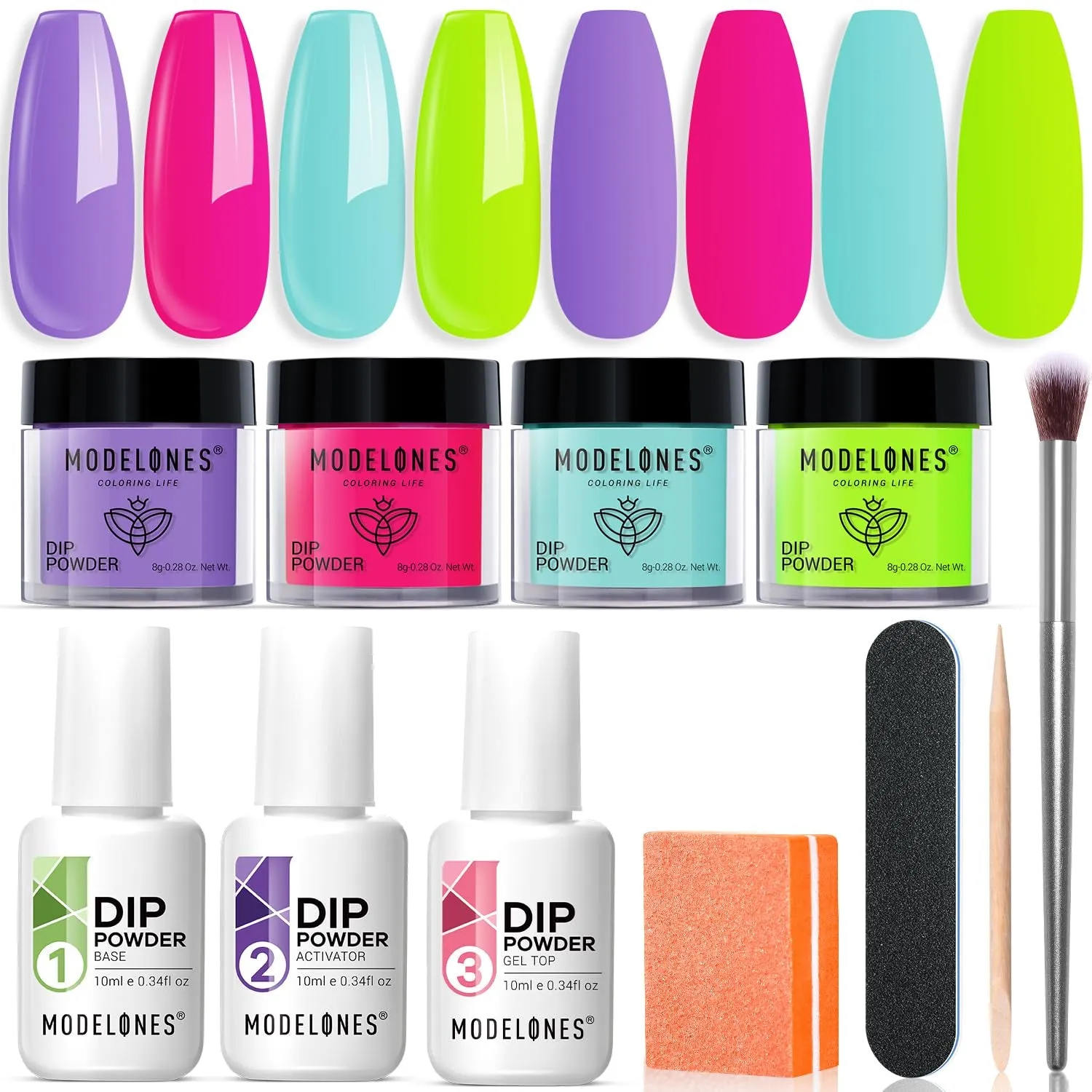 Nude Pink Glitter Dip Powder Nail Kit for Beginners - 4 Colors with Base, Top & Activator