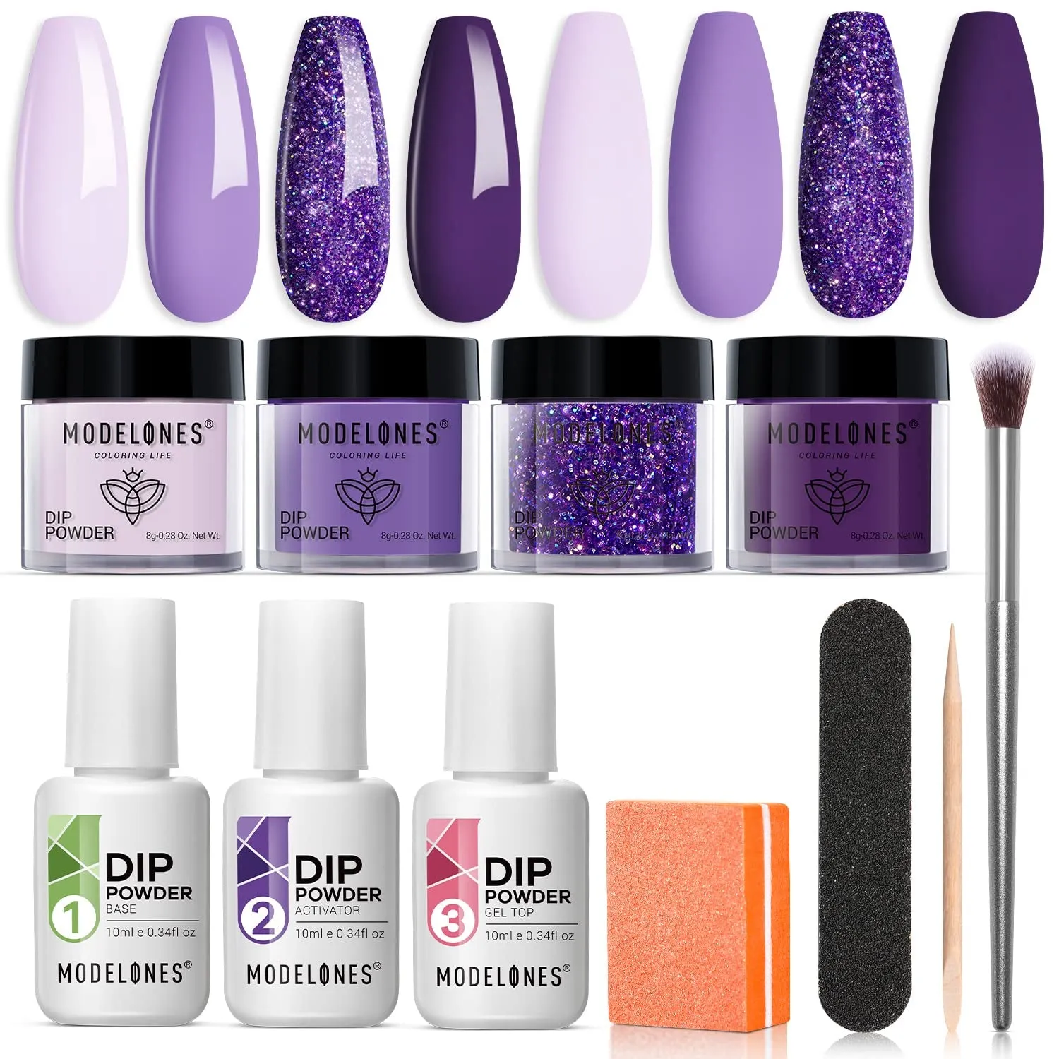 Nude Pink Glitter Dip Powder Nail Kit for Beginners - 4 Colors with Base, Top & Activator