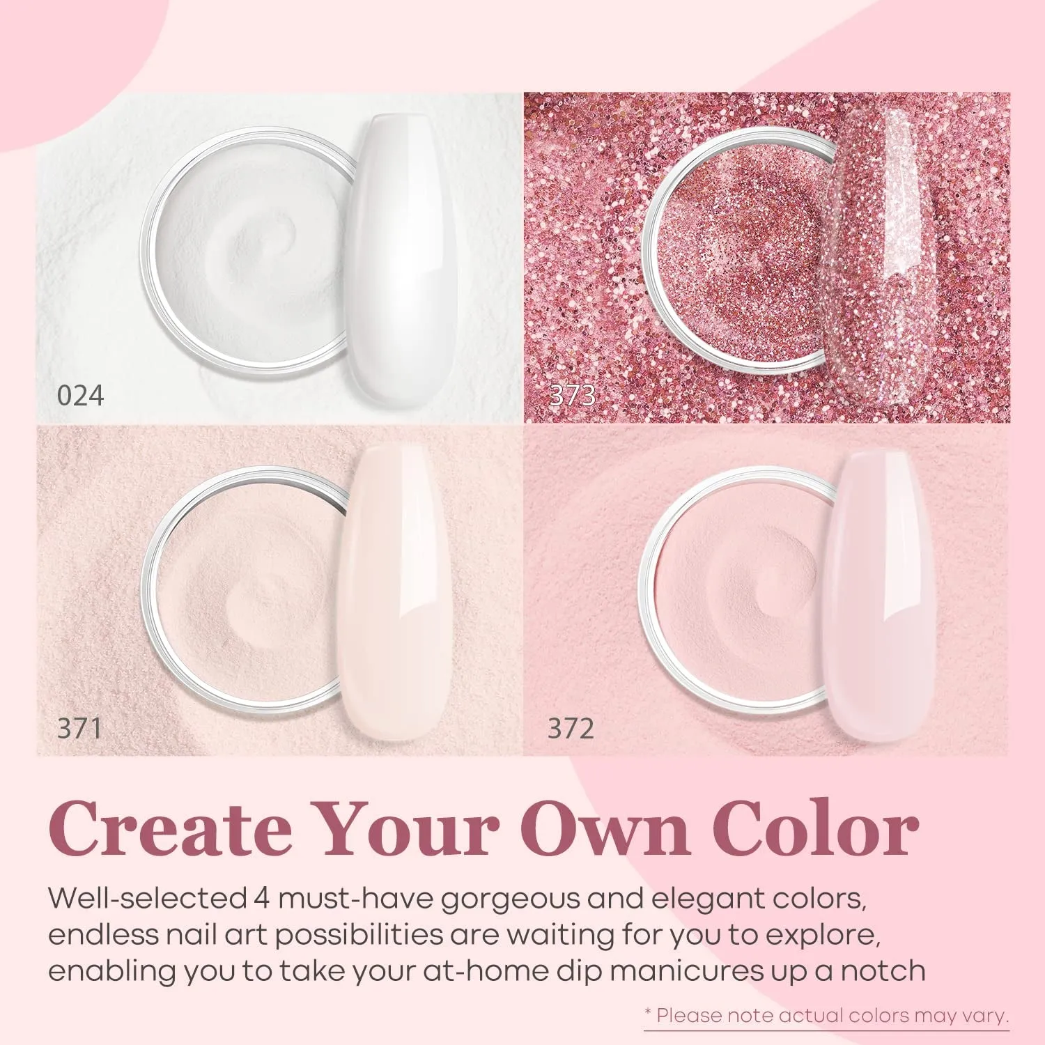 Nude Pink Glitter Dip Powder Nail Kit for Beginners - 4 Colors with Base, Top & Activator