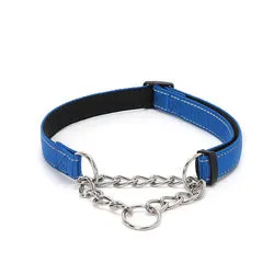 PAWS ASIA Factory Nylon Padded Reflective Adjusting Lightweight Large Dog Collar With Metal Chain