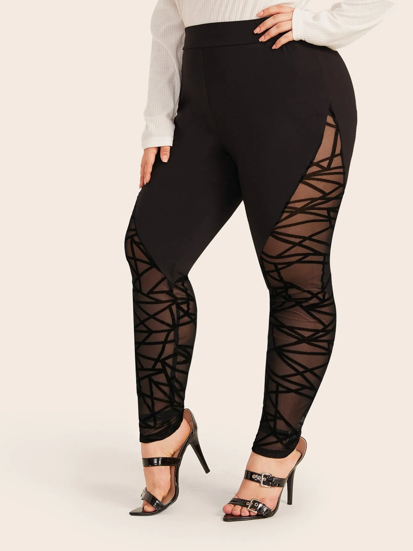 Plain Sheer Long Plus Size Leggings