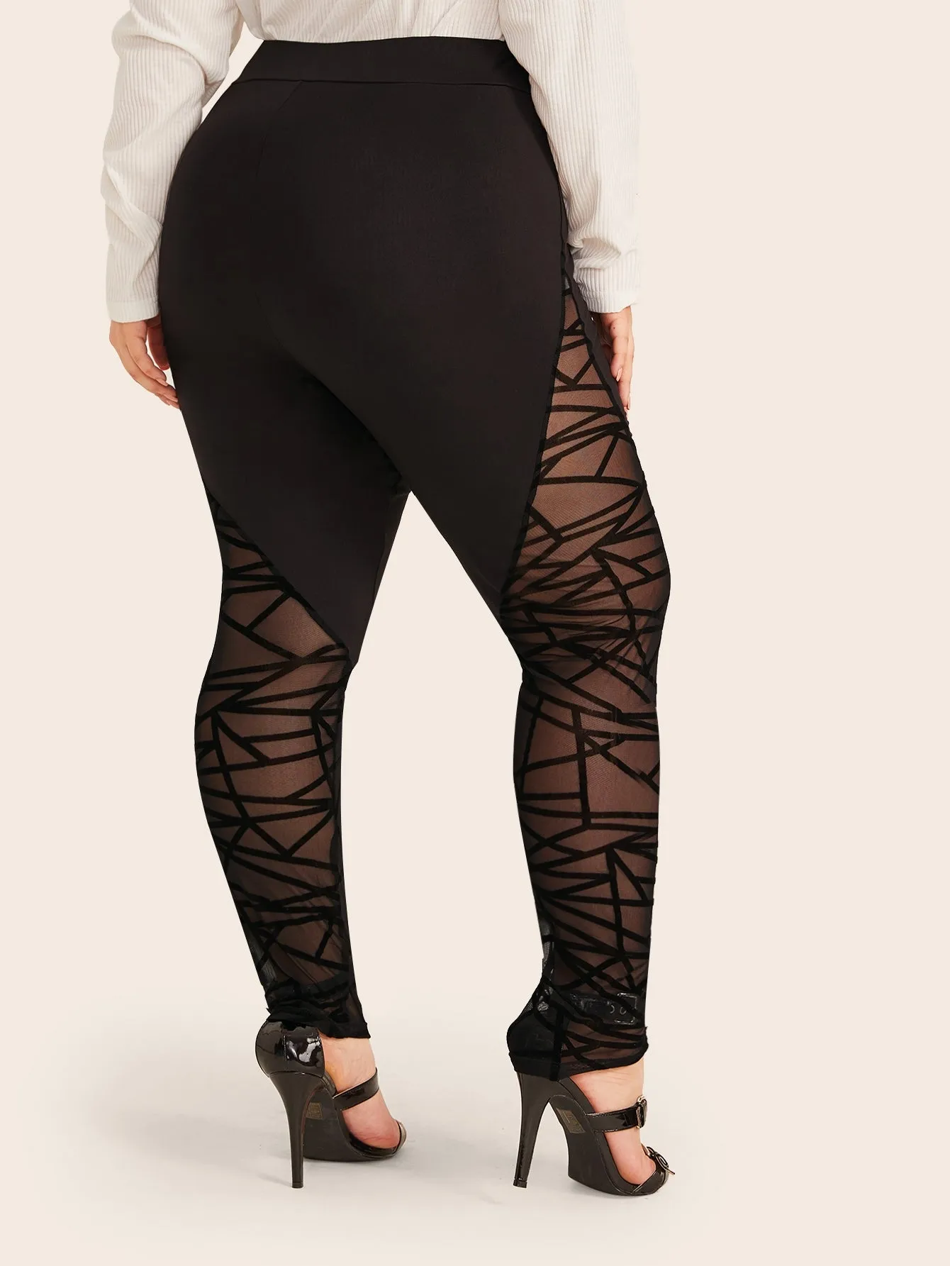 Plain Sheer Long Plus Size Leggings