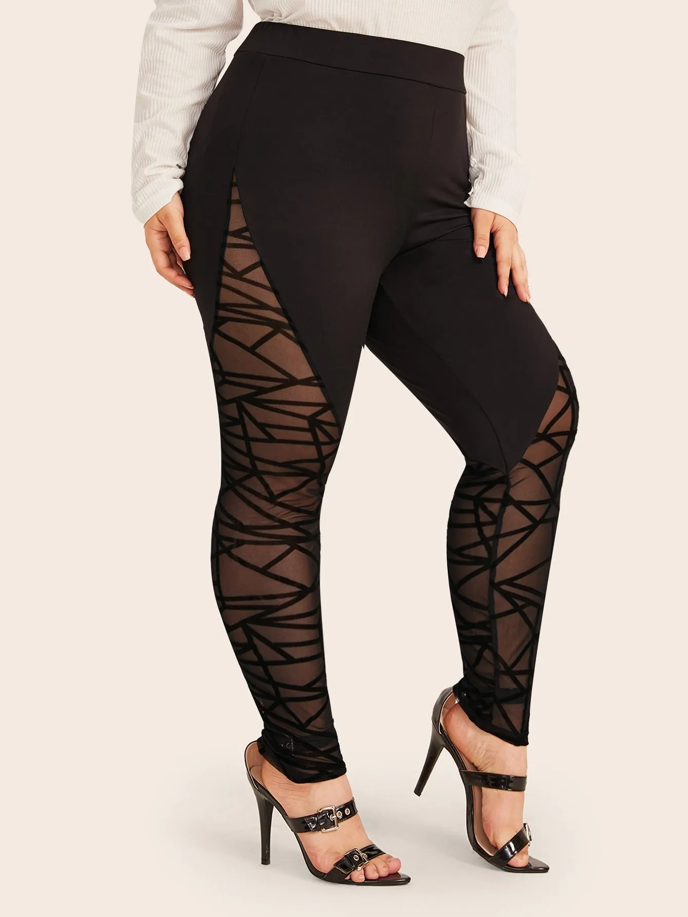 Plain Sheer Long Plus Size Leggings
