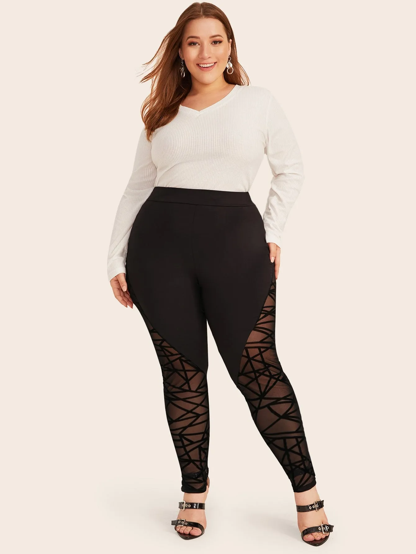 Plain Sheer Long Plus Size Leggings