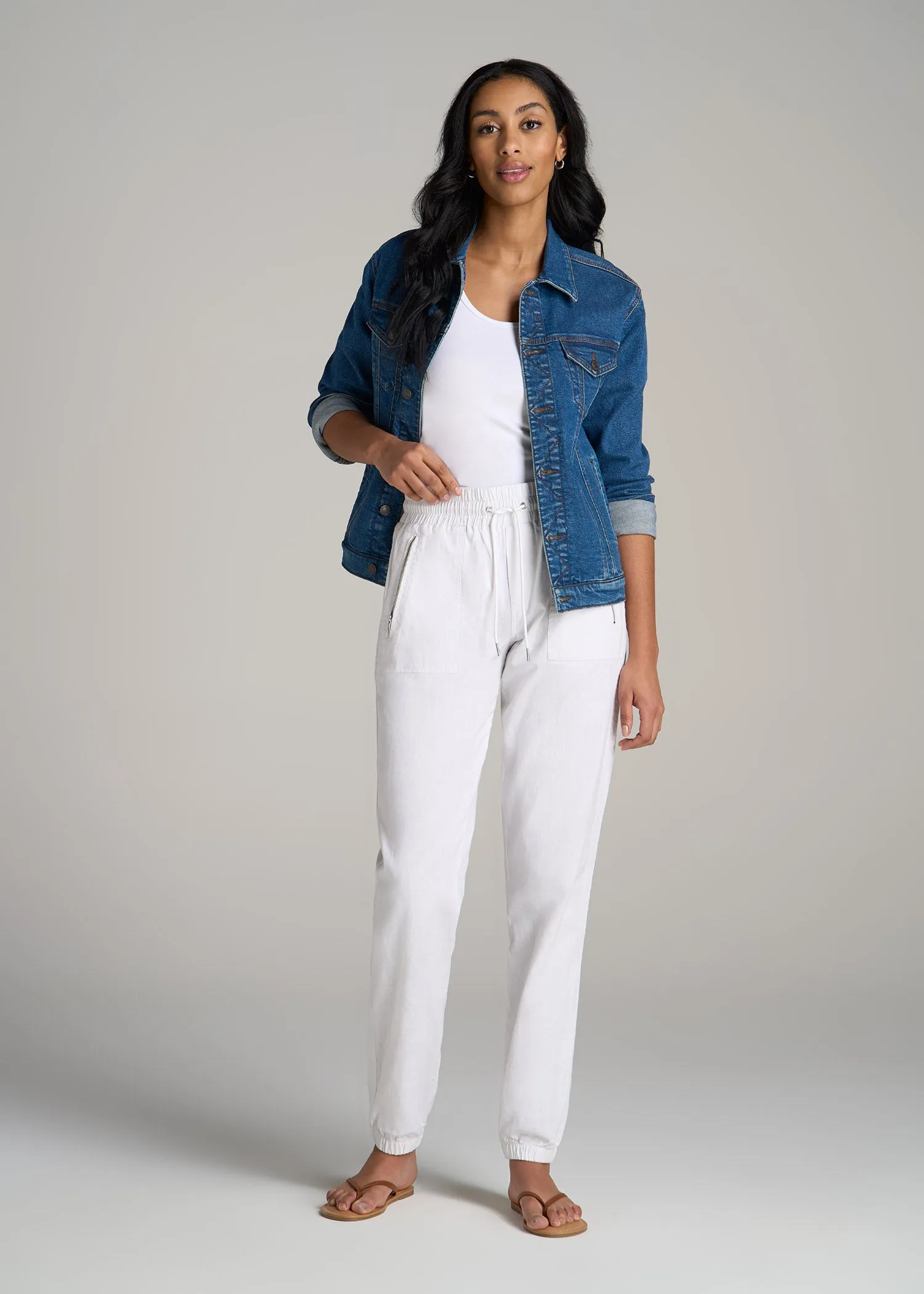 Pull-On Linen Joggers for Tall Women in White