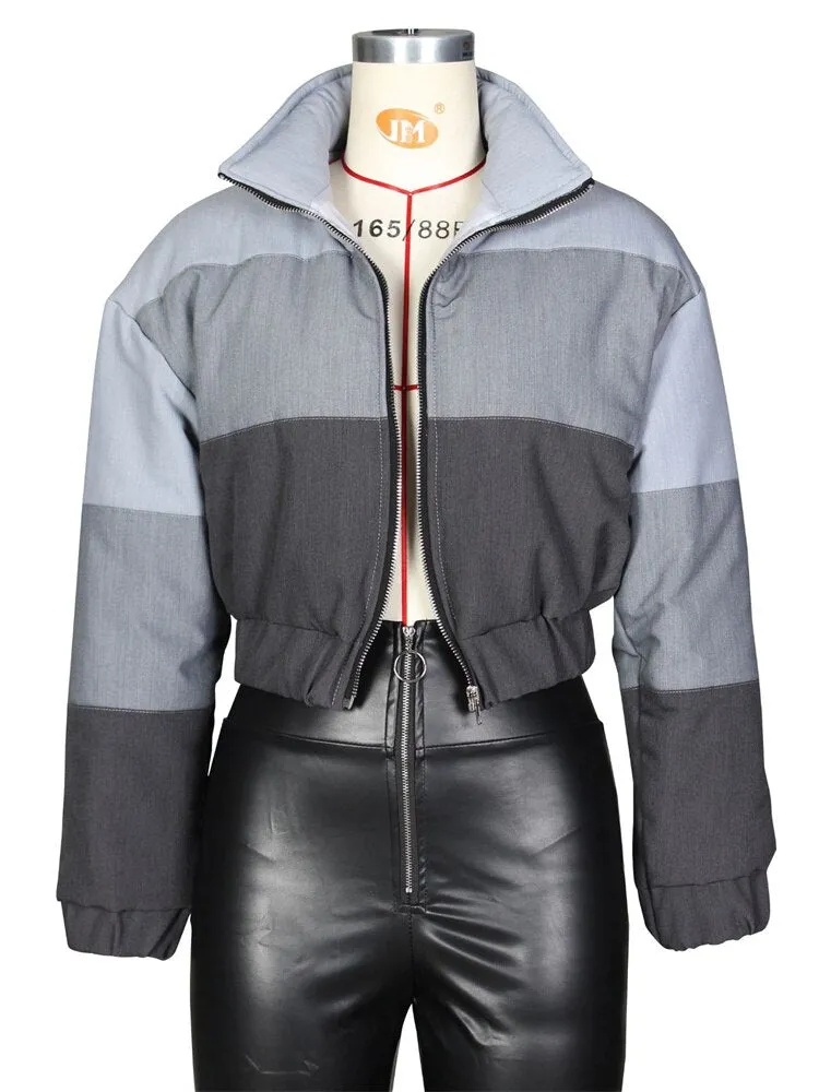 Purpdrank - Fall Patchwork Jakcets For Women Fashion Black Long Sleeve Winter Down Coat Female Blue Winter Zip Up Jakcets