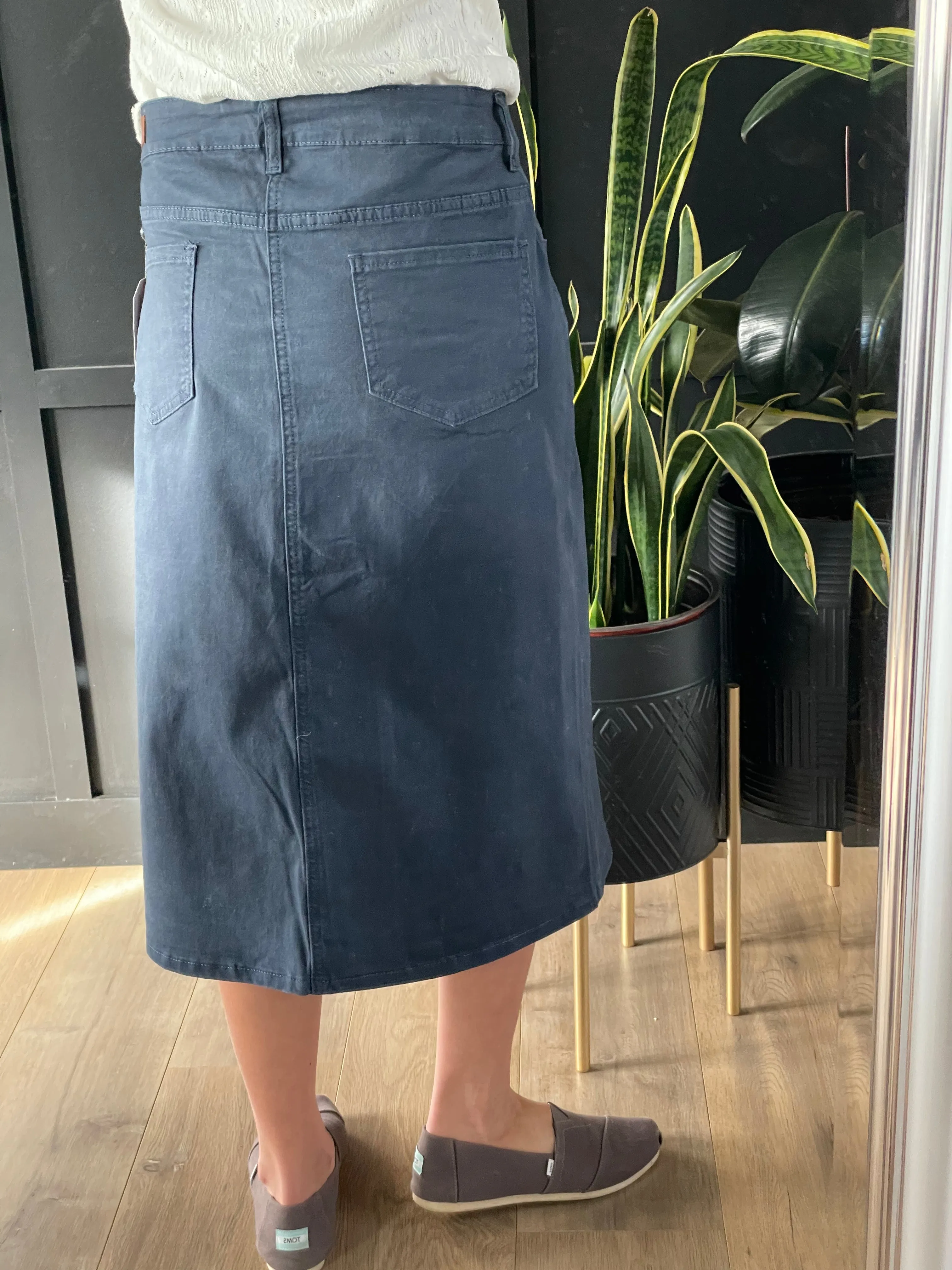 Remi Navy Midi Skirt 29 inches long