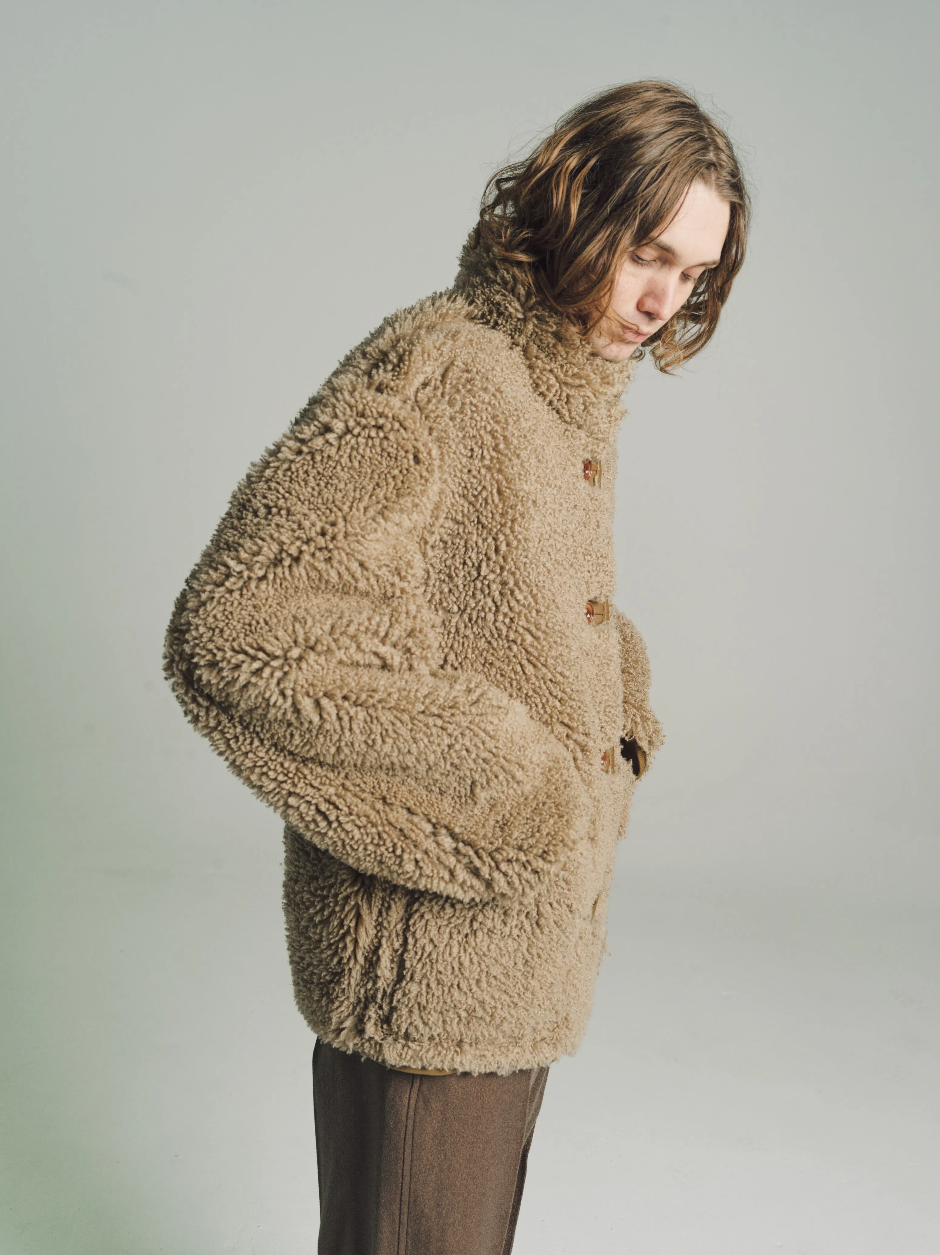 Sand Stone Lamb Leather Reversible Shearling Coat