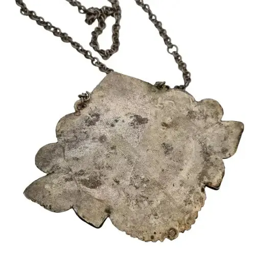 Tibetan nepal carved zeeba necklace, amulet with turquoises, kirtimukha.