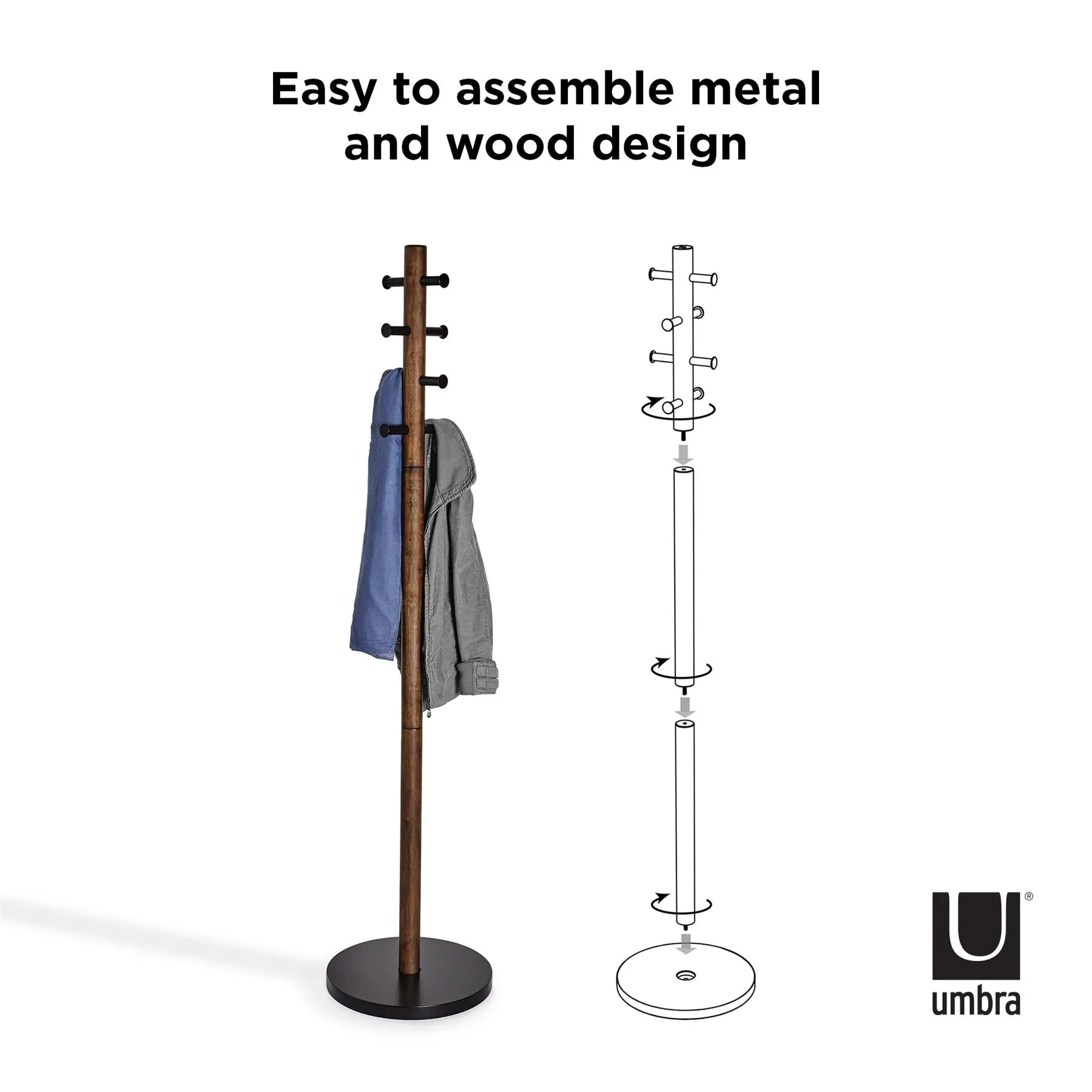 Umbra Pillar Coat Rack in Black / Walnut