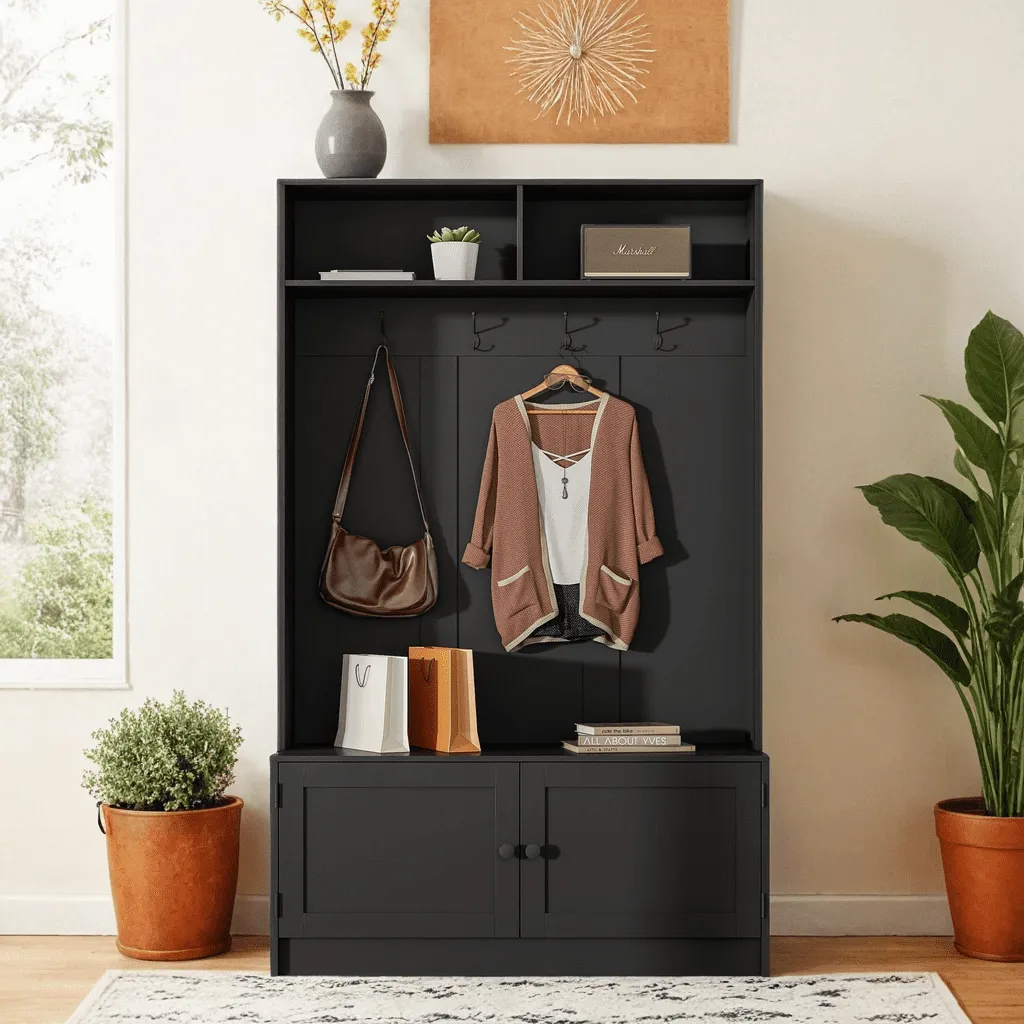 versatile White Hall Tree with Storage Bench, 65" Tall Entryway Bench with Shoe Storage, Coat Rack and Top Shelf, Freestanding Wooden Hall Tree with Bench for Entryway, and Hallway