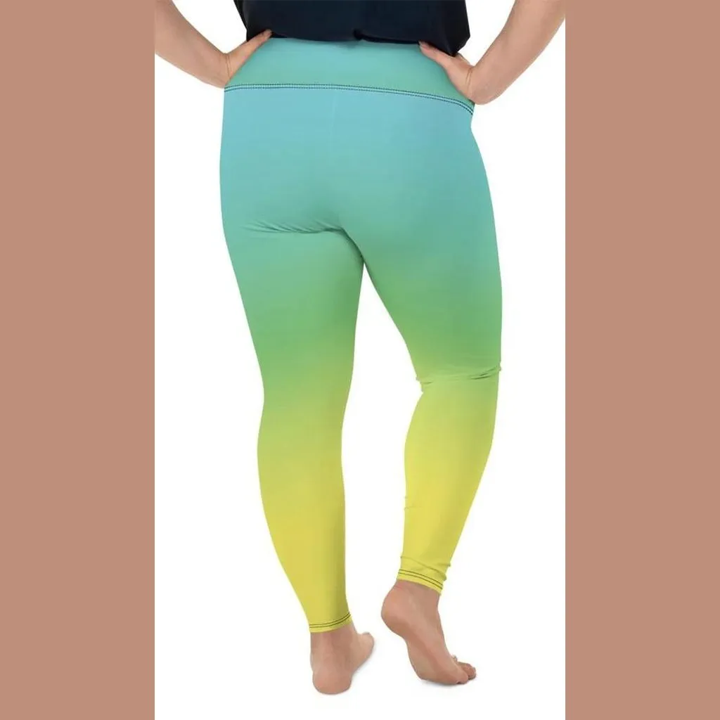 Vibrant Blue & Green Ombre Plus Size Leggings