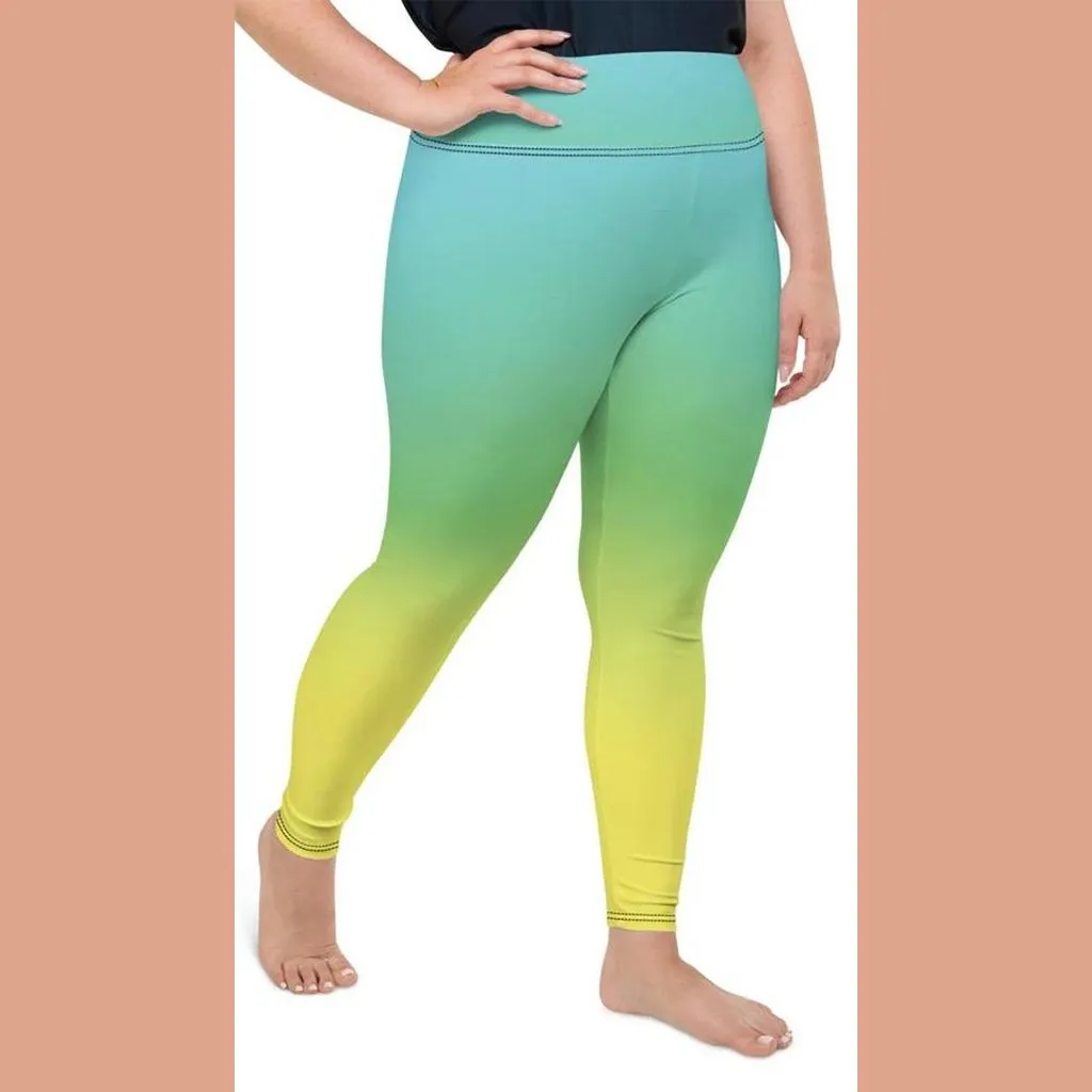 Vibrant Blue & Green Ombre Plus Size Leggings