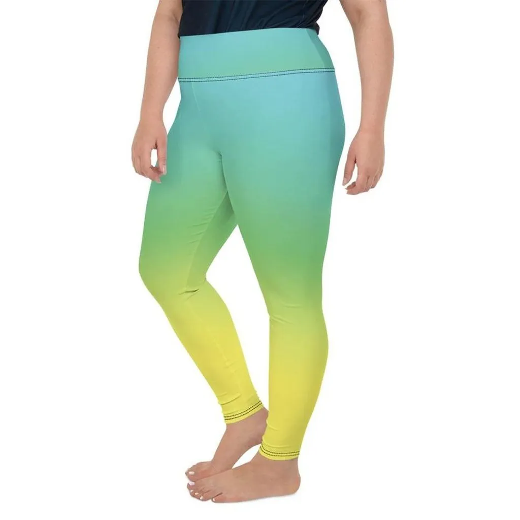 Vibrant Blue & Green Ombre Plus Size Leggings
