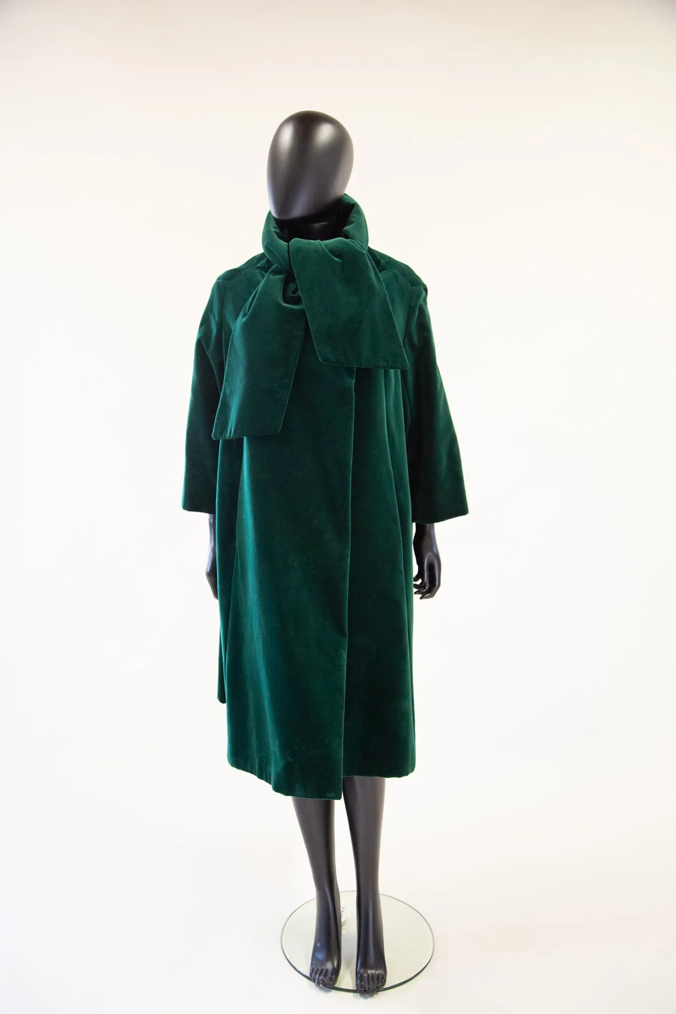 Vintage 1950s Dark Green Velvet Swing Coat