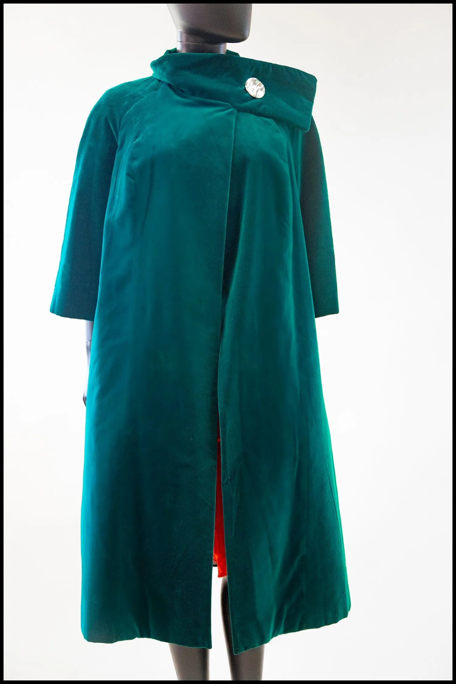 Vintage 1950s Emerald Green Velvet Evening Coat