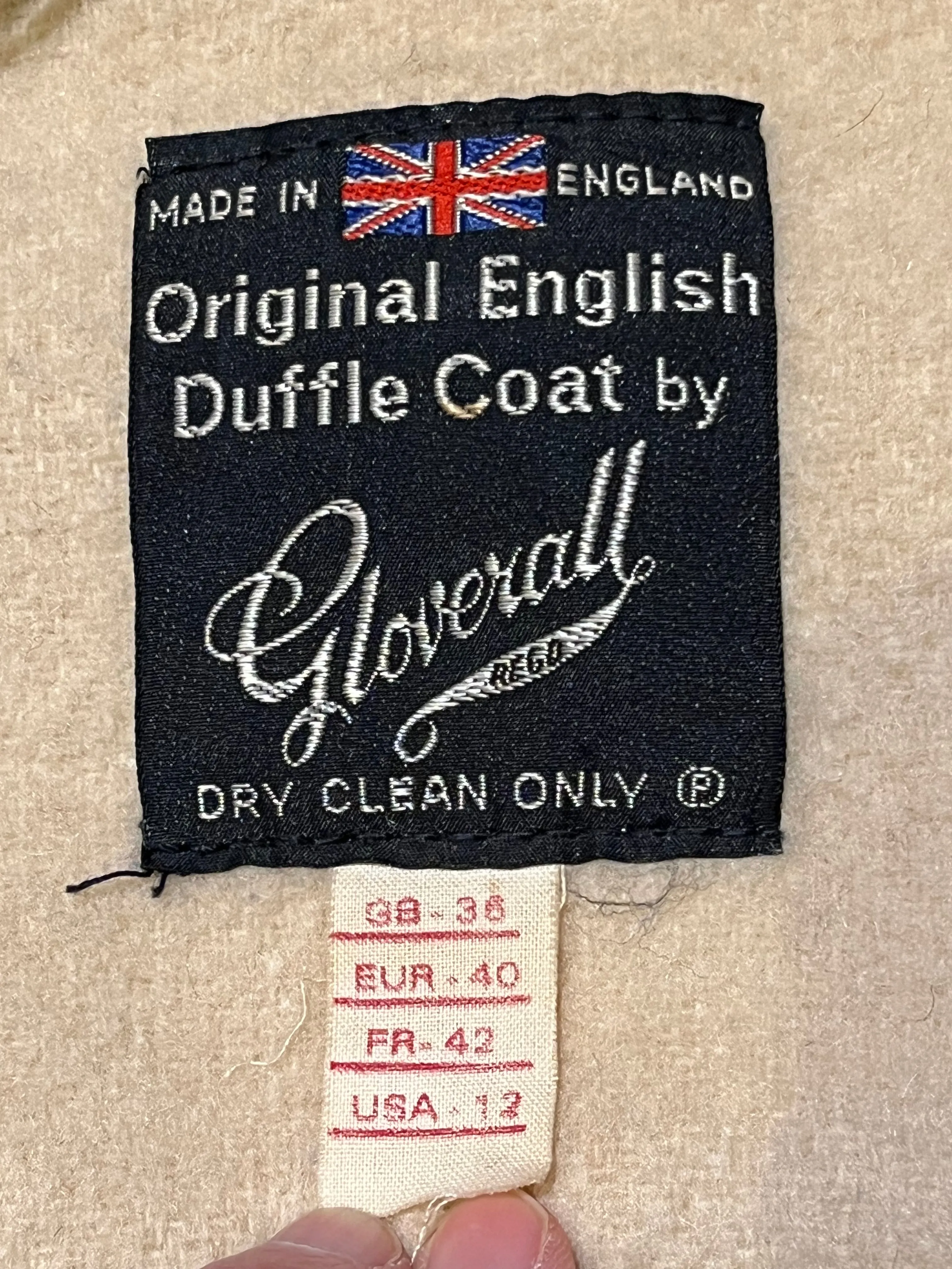 Vintage Gloverall Tan Duffle Coat, Made in England, Size 40 EUR
