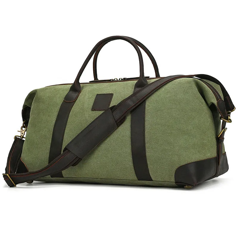 Waxed Canvas Duffle Bag with Genuine Leather