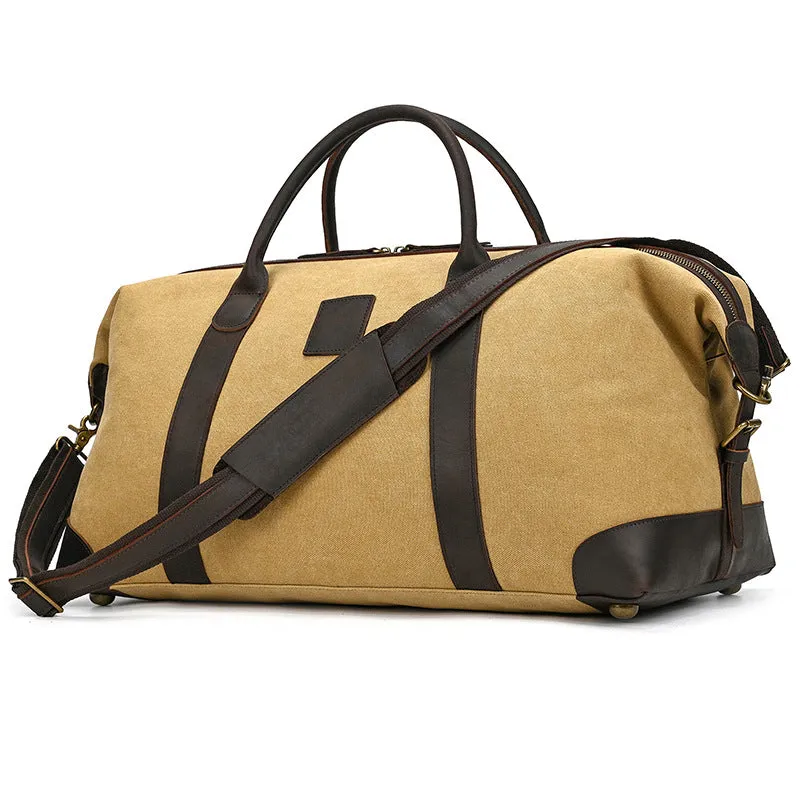 Waxed Canvas Duffle Bag with Genuine Leather