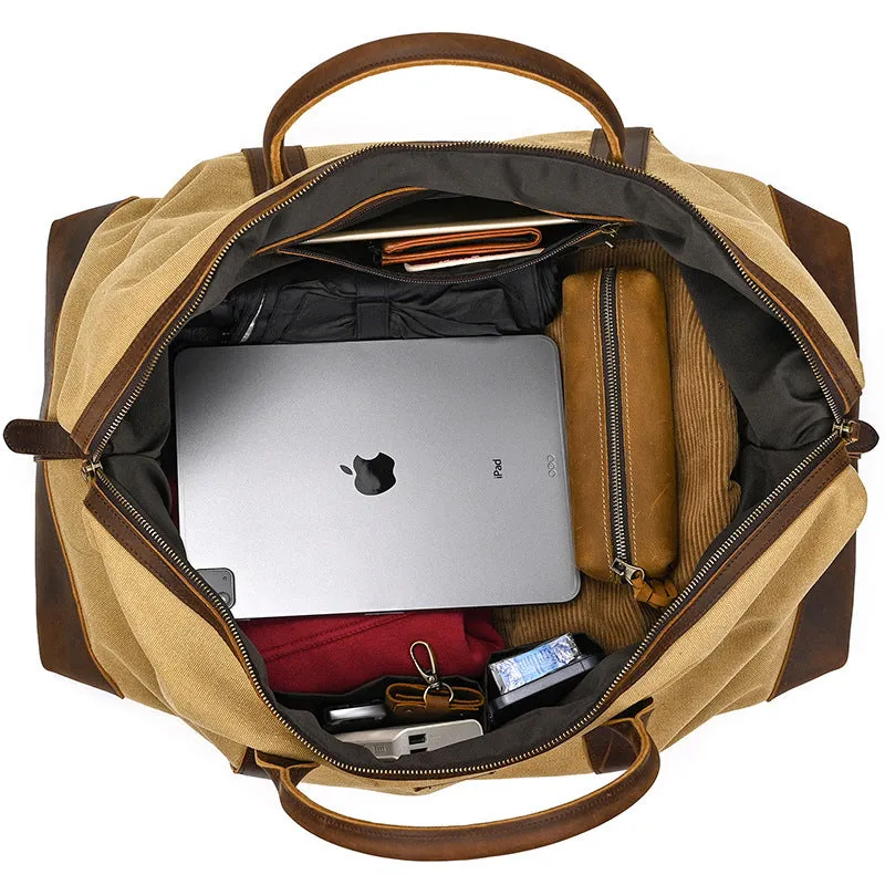 Waxed Canvas Duffle Bag with Genuine Leather